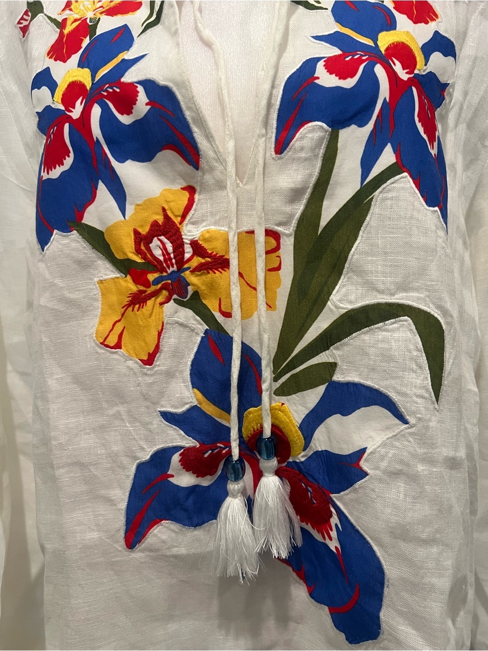 Tory Burch Iris beach tunic Embroidered White Floral Tie-Neck Women's Top XL - Picture 4 of 11